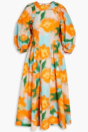 REJINA PYO Open-back floral-print cotton-poplin midi dress