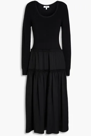 THEORY Ribbed knit-paneled satin midi dress