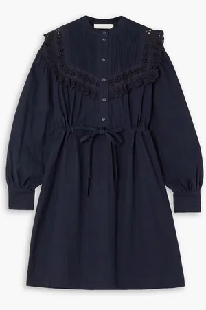 See by Chloé Broderie anglaise-trimmed cotton-jacquard mini dress - Blue