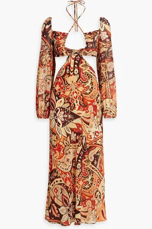 RIXO London Kamilla cutout printed chiffon midi dress - Red