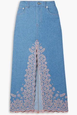 Paco rabanne Broderie anglaise denim midi skirt - Blue