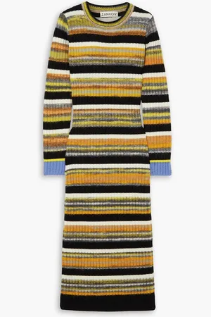 ZANKOV Camille striped brushed ribbed-knit midi dress