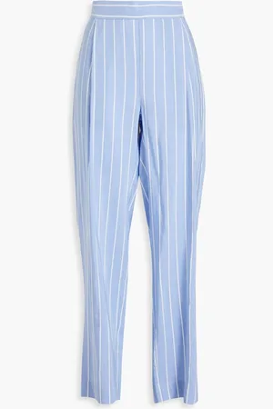 Vince Pleated striped woven wide-leg pants - Blue