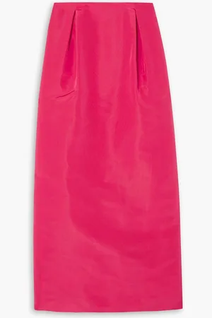 Carolina Herrera Pleated silk-faille midi pencil skirt - Pink