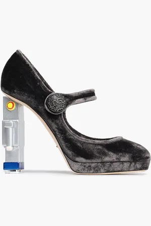 Dolce & Gabbana Embellished velvet platform Mary Jane pumps - Gray