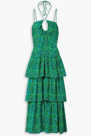 Rhode Alber tiered printed crepe de chine midi dress