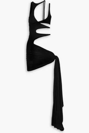 MUGLER Asymmetric cutout draped stretch-tulle mini dress