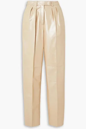 AKRIS Fidelia pleated glossed-leather tapered pants - Neutral