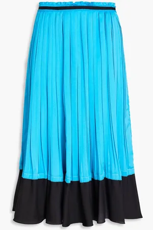 3.1 Phillip Lim Crepe-paneled pleated satin midi skirt - Blue