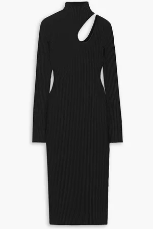 ANINE BING Victoria cutout ribbed cotton turtleneck midi dress