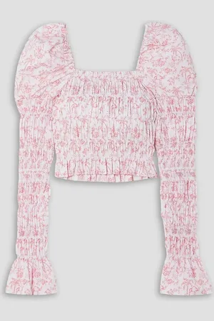 Caroline Constas Delilah floral-print shirred cotton-blend top