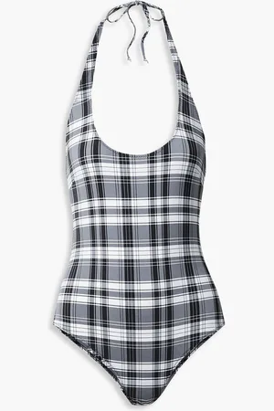 Lisa Marie Fernandez Amber checked halterneck swimsuit