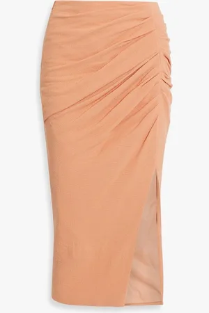 Simkhai Hayden ruched cotton-blend midi skirt - Orange
