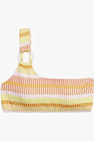 Solid The Desi one-shoulder ring-embellished striped bikini top - Pink