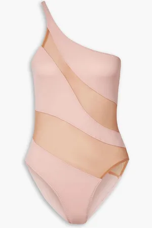 Norma Kamali Mio one-shoulder mesh-paneled swimsuit - Pink