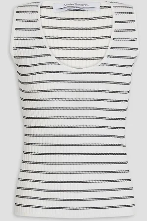 Another Tomorrow Striped ribbed-knit tank