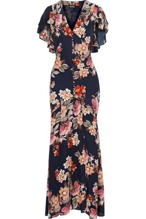 Nicholas Fluted floral-print silk-chiffon maxi dress - Blue