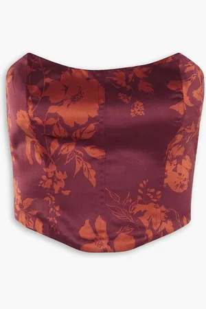 Reformation Maia strapless cropped floral-print silk-satin bustier top - Red
