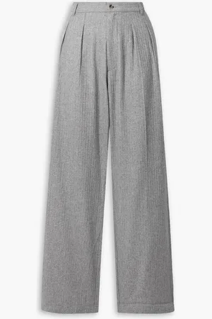 Denimist Pleated striped wool-blend wide-leg pants - Gray