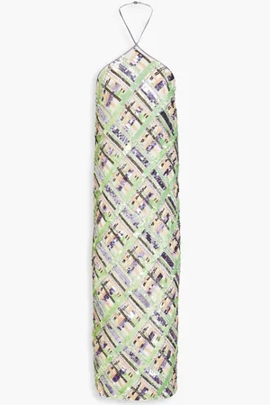 VERONICA BEARD Embellished georgette halterneck midi dress - Purple