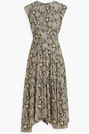 Frame Asymmetric snake-print silk-satin midi dress