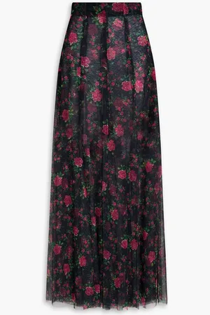 Serafini Floral-print tulle maxi skirt