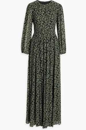 MIKAEL AGHAL Floral-print metallic fil coupé crepe maxi dress