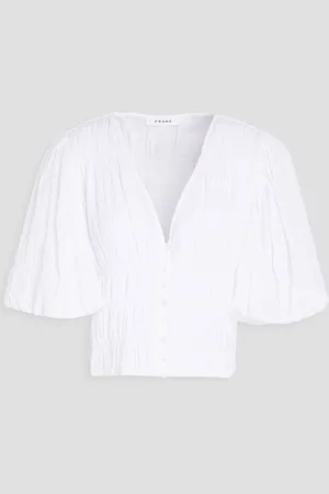 Frame Julianne crinkled cotton-blend top