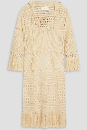 ZIMMERMANN Fringed crocheted cotton-blend hooded mini dress - White