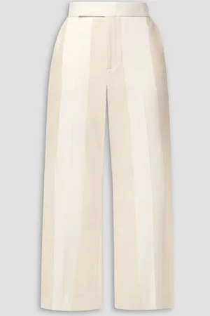 Partow Neva two-tone paneled cotton and linen-blend flared pants - White