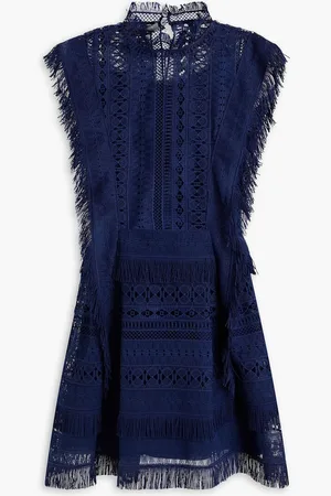 Alberta Ferretti Fringed guipure lace and tulle mini dress - Blue