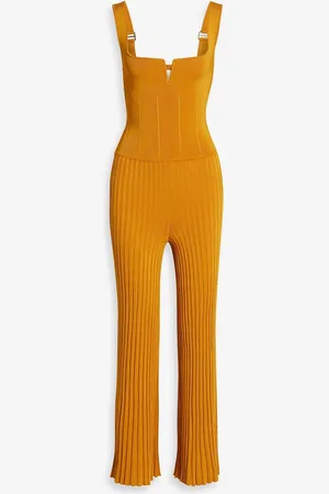 GALVAN Cutout ribbed-knit jumpsuit - Yellow