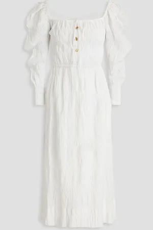 REJINA PYO Bow-detailed crinkled cotton-blend jacquard midi dress