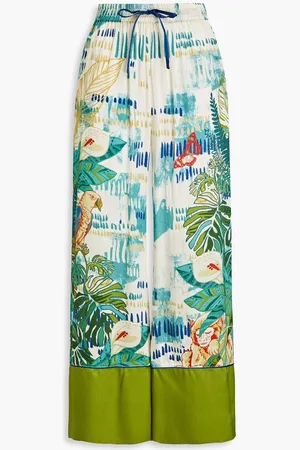 LEO LIN Printed silk wide-leg pants