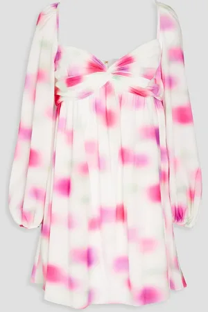 AMUR Gathered printed satin mini dress - White