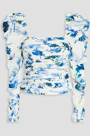 AJE Marlene pleated floral-print cotton top