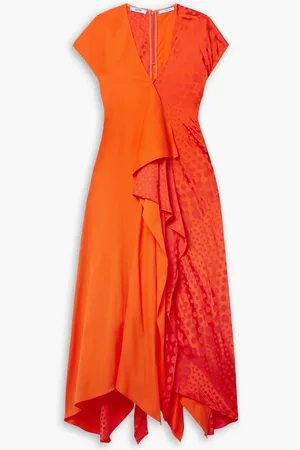 Christopher John Rogers Draped cotton-twill and polka-dot satin-jacquard midi dress