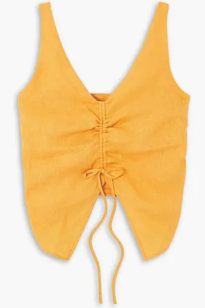 Nanushka Berdine ruched linen top - Orange