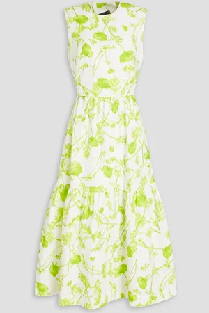 MONIQUE LHUILLIER Gathered printed cotton-blend midi dress