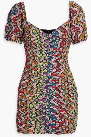 Rhode Esme ruched printed crepe de chine mini dress