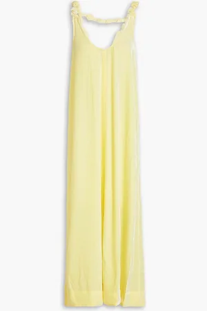 Ganni Knotted velvet midi dress - Yellow