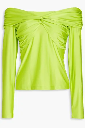 STINE GOYA Yuma off-the-shoulder twisted satin-jersey top - Green