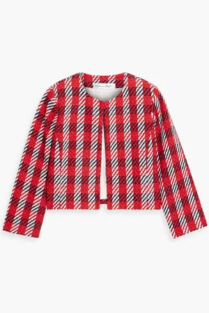 Oscar de la Renta Cropped checked cotton-blend tweed jacket