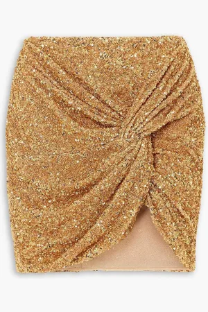 Self-Portrait Twist-front sequined crepe mini skirt - Metallic