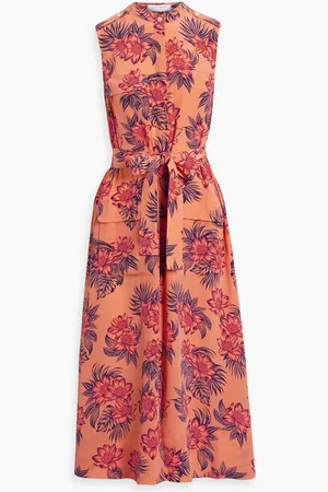 Equipment Illumina belted floral-print silk midi dress - Orange