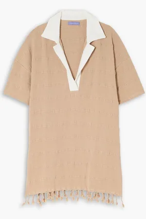 Paradised Embroidered fringed terry-trimmed cotton coverup