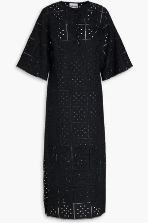 Ganni Broderie anglaise cotton midi dress