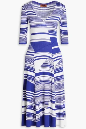 Missoni Striped ribbed-knit cotton and wool-blend midi dress - Blue