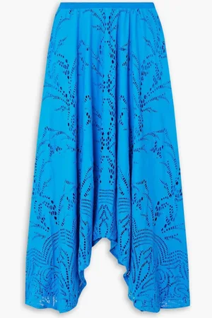 PATBO Asymmetric stretch broderie anglaise maxi skirt - Blue