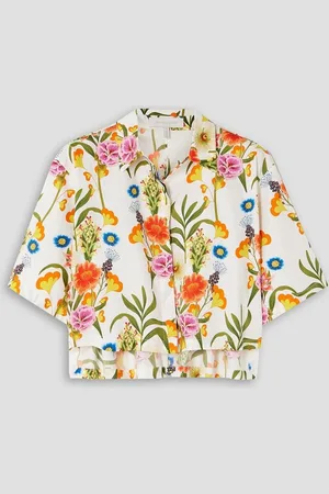 Borgo De Nor Alani cropped cutout floral-print cotton-poplin shirt